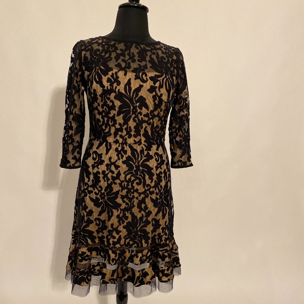 Tadashi Shoji Black Embroidered Lace Dress size 14